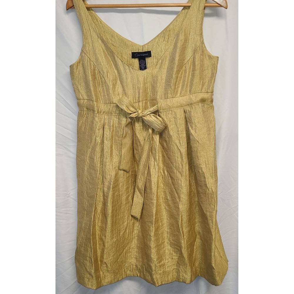 Context Dress & Overcoat 1960s Inspired Metallic Gold Size 8 Empire Waist - Picture 4 of 14